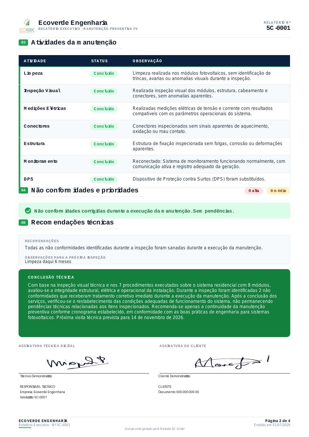 Página do relatório com Conclusão Técnica